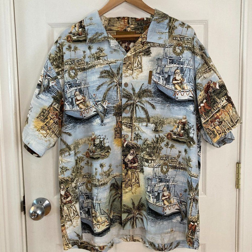 Santa Claus on Vacation Fishing Button Down Shirt Clearwater Outfitters Size XL